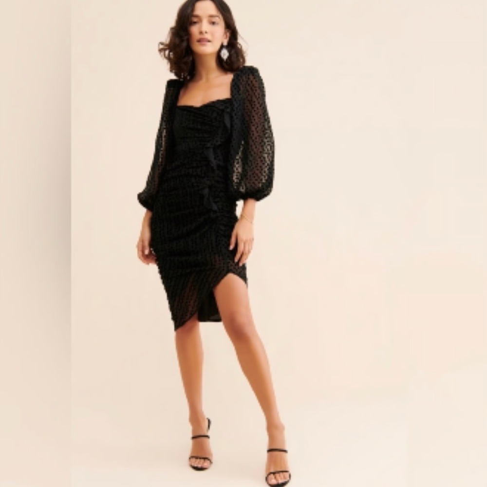 ASTR the Label Athens Burnout Black Polka Dot Midi Dress